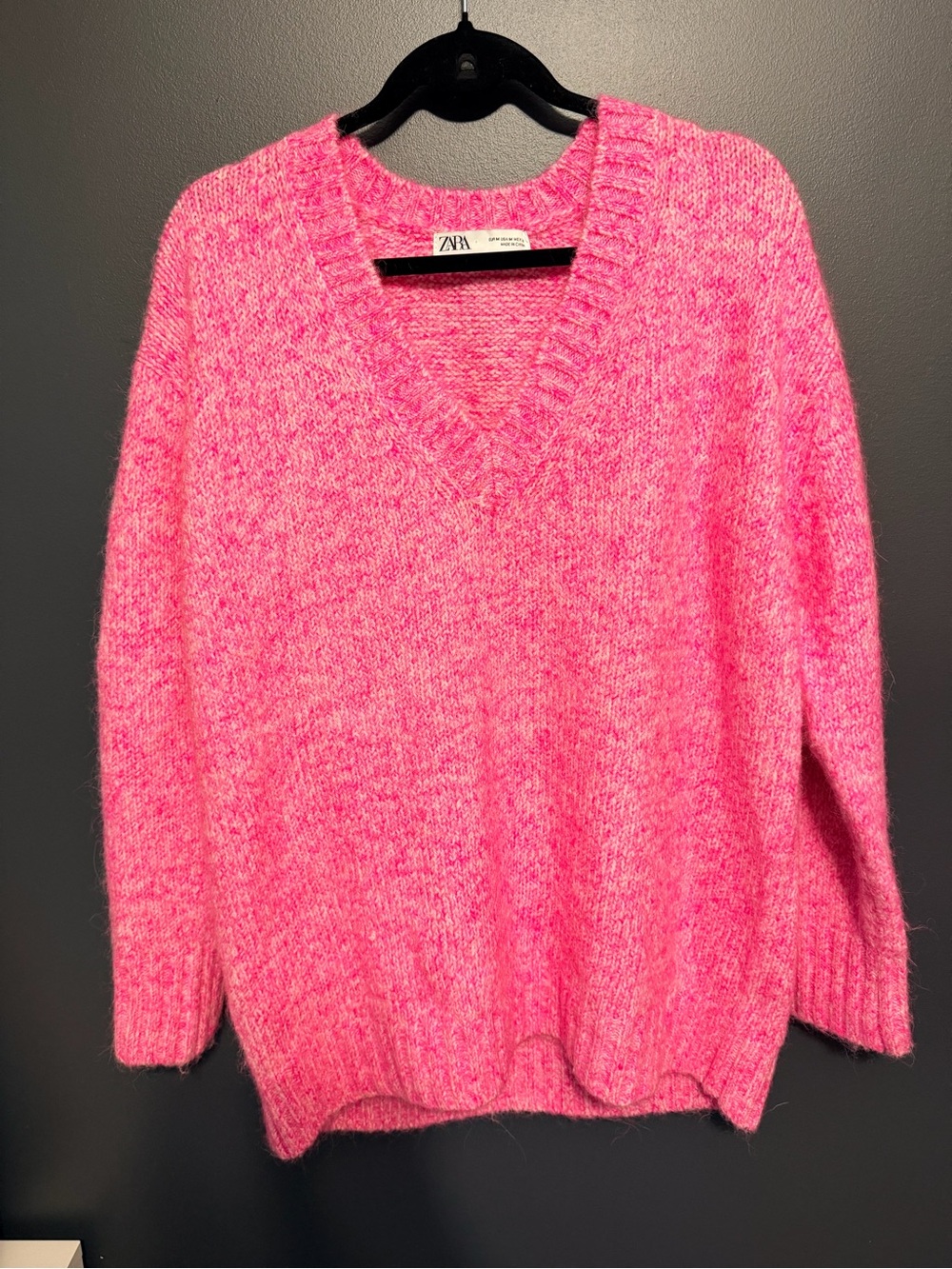 Zara Pink V-Neck Cozy Oversized Knit Sweater